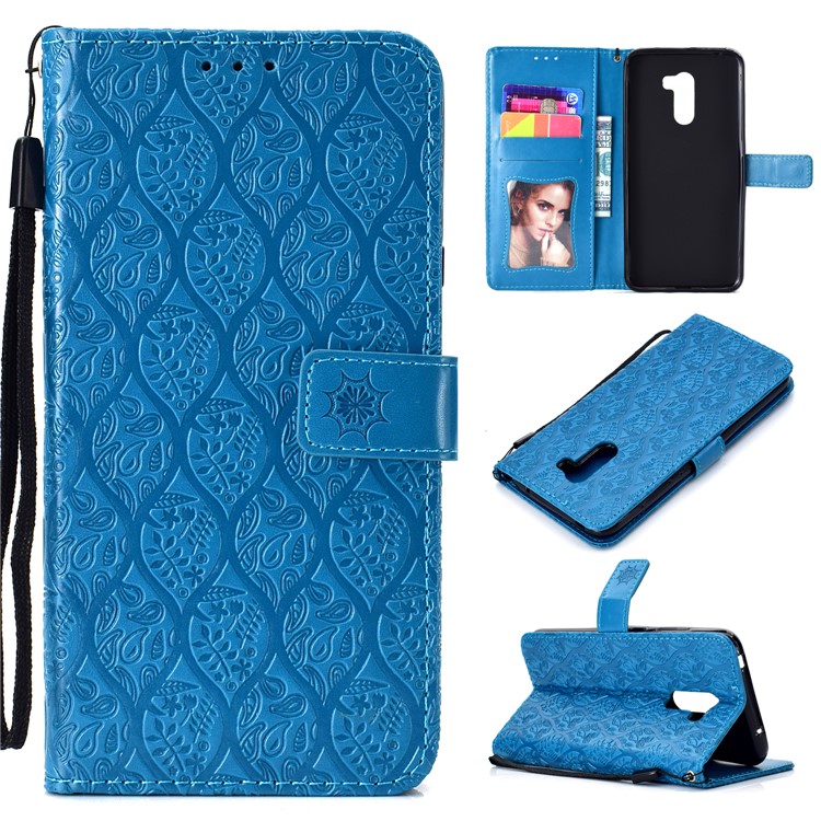 Imprint Leaf PU Leather Protection Mobile Phone Case for Xiaomi Pocophone F1 / Poco F1 (India) - Baby Blue-1