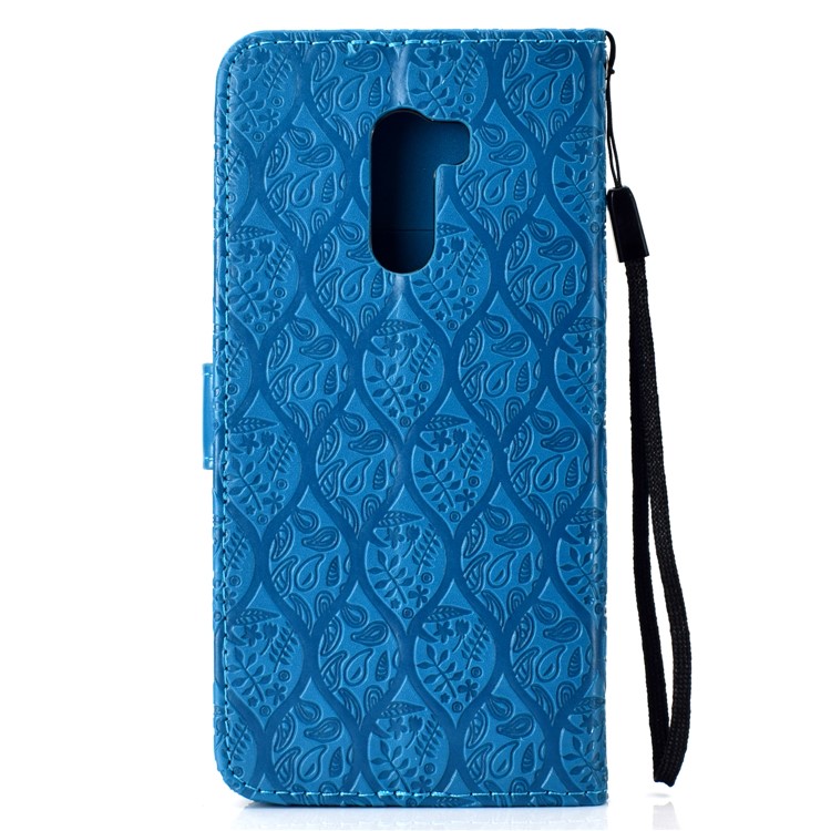 Imprint Leaf PU Leather Protection Mobile Phone Case for Xiaomi Pocophone F1 / Poco F1 (India) - Baby Blue-3