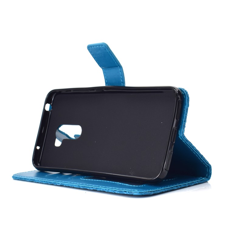 Imprint Leaf PU Leather Protection Mobile Phone Case for Xiaomi Pocophone F1 / Poco F1 (India) - Baby Blue-6