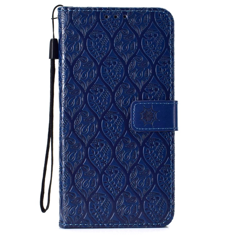 Imprint Leaf PU Leather Flip Case with Card Slots Stand for Xiaomi Pocophone F1 / Poco F1 (India) - Dark Blue-2