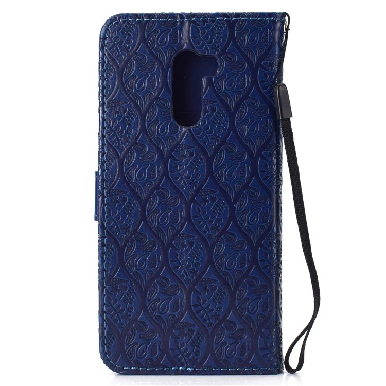 Imprint Leaf PU Leather Flip Case with Card Slots Stand for Xiaomi Pocophone F1 / Poco F1 (India) - Dark Blue-3