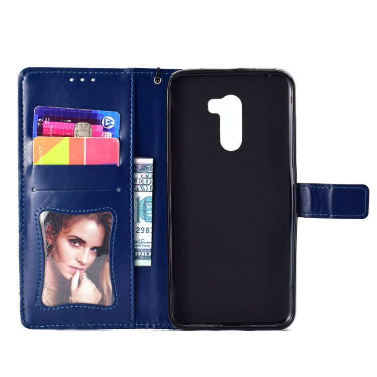 Imprint Leaf PU Leather Flip Case with Card Slots Stand for Xiaomi Pocophone F1 / Poco F1 (India) - Dark Blue-4