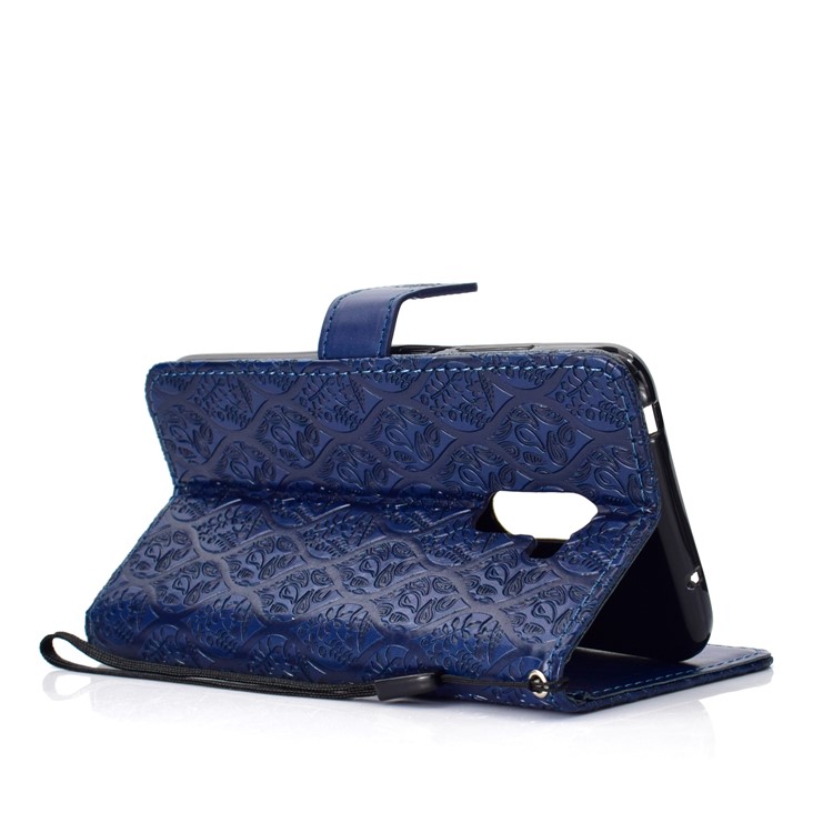 Imprint Leaf PU Leather Flip Case with Card Slots Stand for Xiaomi Pocophone F1 / Poco F1 (India) - Dark Blue-5