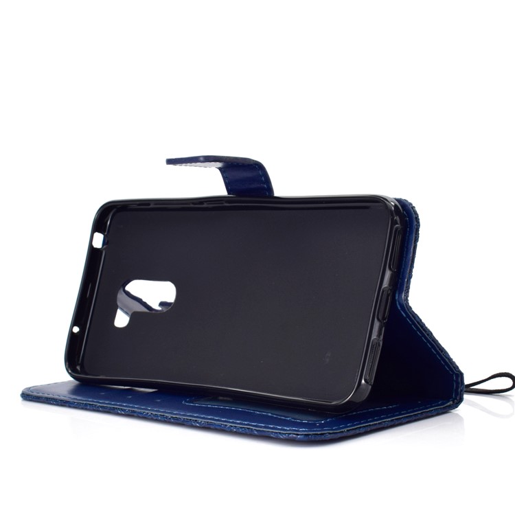 Imprint Leaf PU Leather Flip Case with Card Slots Stand for Xiaomi Pocophone F1 / Poco F1 (India) - Dark Blue-6
