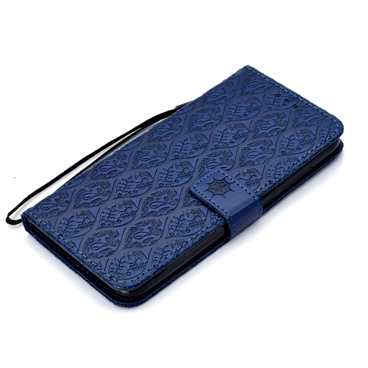Imprint Leaf PU Leather Flip Case with Card Slots Stand for Xiaomi Pocophone F1 / Poco F1 (India) - Dark Blue-7