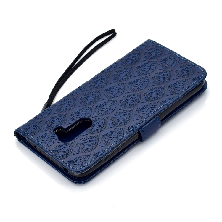 Imprint Leaf PU Leather Flip Case with Card Slots Stand for Xiaomi Pocophone F1 / Poco F1 (India) - Dark Blue-8