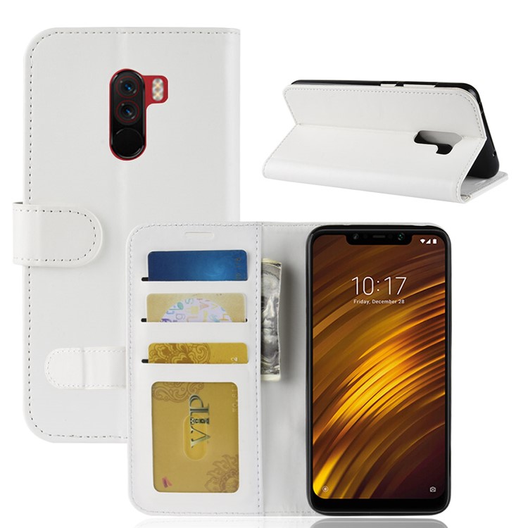 Crazy Horse Magnetic Stand Wallet Leather Cell Phone Case for Xiaomi Pocophone F1 / Poco F1 (India) - White-1