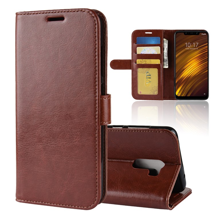 Crazy Horse Magnetic Stand Wallet Leather Mobile Phone Cover for Xiaomi Pocophone F1 / Poco F1 (India) - Brown-2