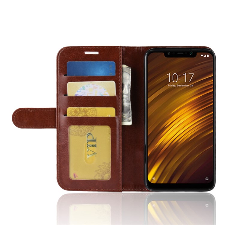 Crazy Horse Magnetic Stand Wallet Leather Mobile Phone Cover for Xiaomi Pocophone F1 / Poco F1 (India) - Brown-6