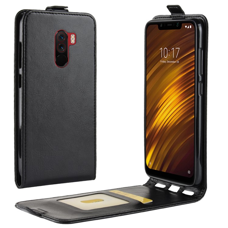 Crazy Horse Vertical Flip Card Holder Leather Case for Xiaomi Pocophone F1 / Poco F1 (India) - Black-1