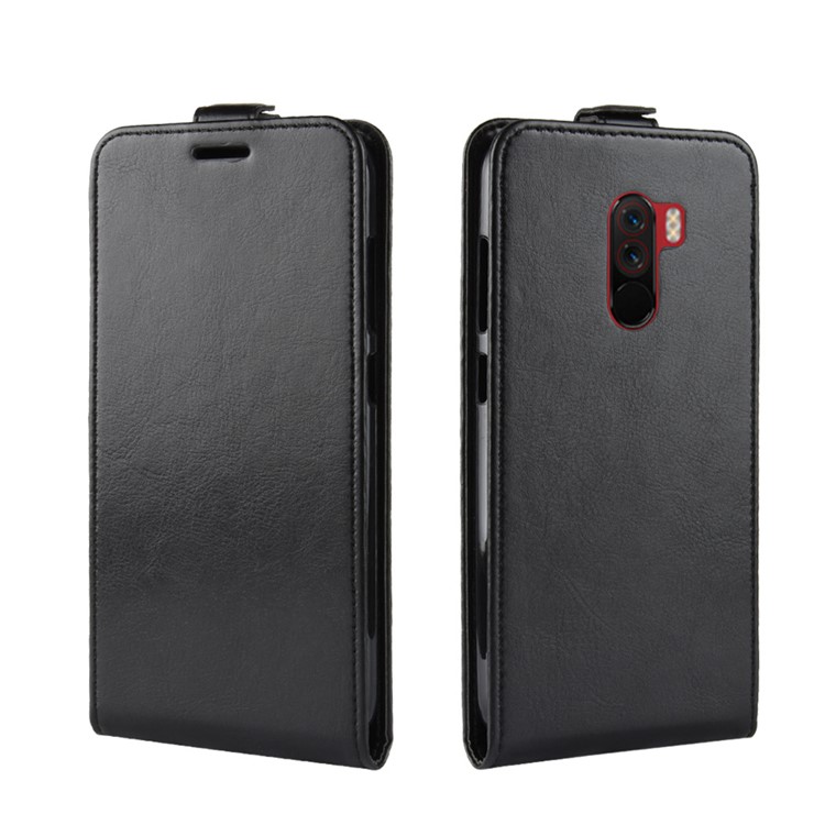 Crazy Horse Vertical Flip Card Holder Leather Case for Xiaomi Pocophone F1 / Poco F1 (India) - Black-2