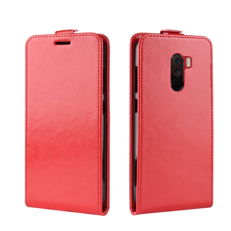 Crazy Horse Vertical Flip Card Holder Leather Cover for Xiaomi Pocophone F1 / Poco F1 (India) - Red-2