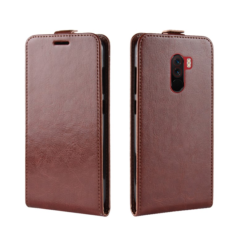 Crazy Horse Texture Vertical Flip Card Holder Leather Shell for Xiaomi Pocophone F1 / Poco F1 (India) - Brown-2