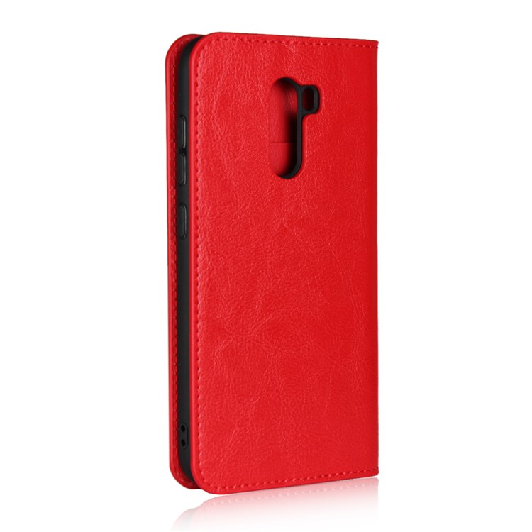 Crazy Horse Genuine Leather Wallet Phone Cover with Stand for Xiaomi Pocophone F1 / Poco F1 (India) - Red-3