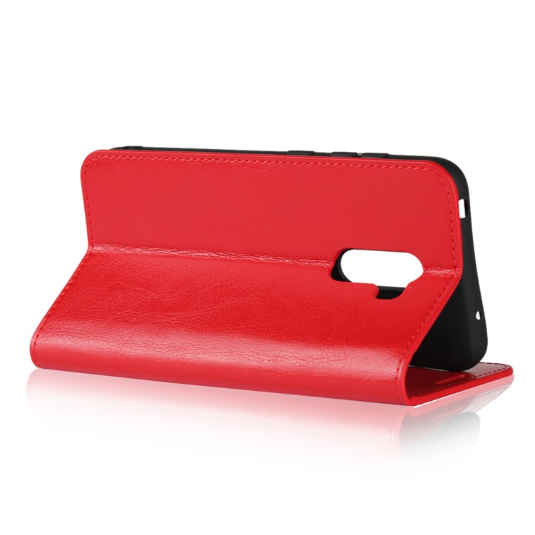 Crazy Horse Genuine Leather Wallet Phone Cover with Stand for Xiaomi Pocophone F1 / Poco F1 (India) - Red-5