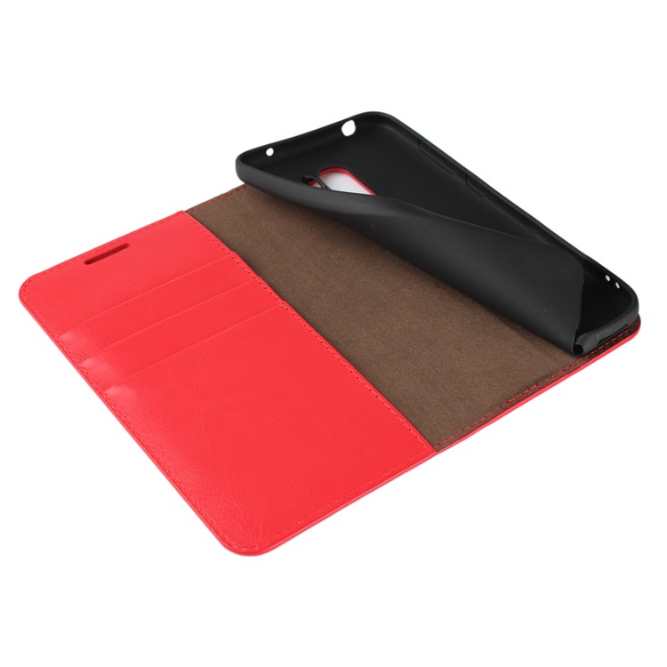 Crazy Horse Genuine Leather Wallet Phone Cover with Stand for Xiaomi Pocophone F1 / Poco F1 (India) - Red-6