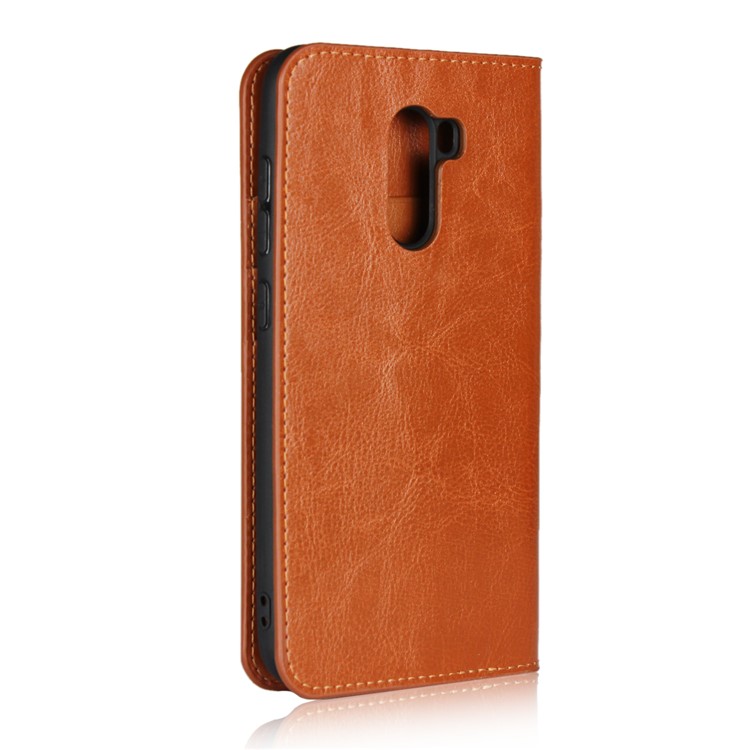 Crazy Horse Genuine Leather Wallet Phone Casing with Stand for Xiaomi Pocophone F1 / Poco F1 (India) - Brown-3