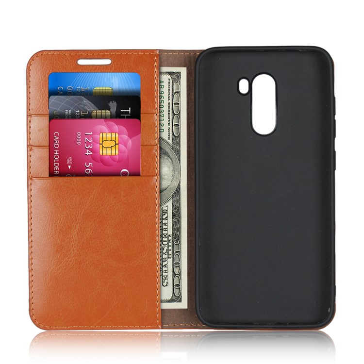 Crazy Horse Genuine Leather Wallet Phone Casing with Stand for Xiaomi Pocophone F1 / Poco F1 (India) - Brown-4