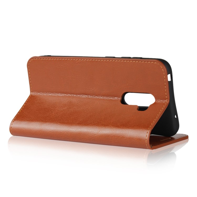 Crazy Horse Genuine Leather Wallet Phone Casing with Stand for Xiaomi Pocophone F1 / Poco F1 (India) - Brown-5