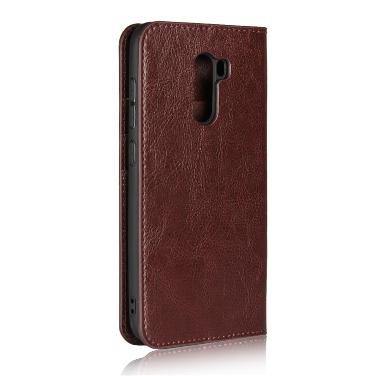 Crazy Horse Genuine Leather Wallet Phone Case with Stand for Xiaomi Pocophone F1 / Poco F1 (India) - Coffee-3