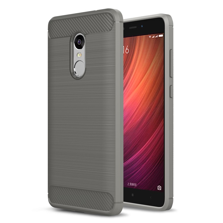 Carbon Fibre Brushed TPU Shell Case for Xiaomi Redmi Note 4 (MediaTek) / Note 4X - Grey-1