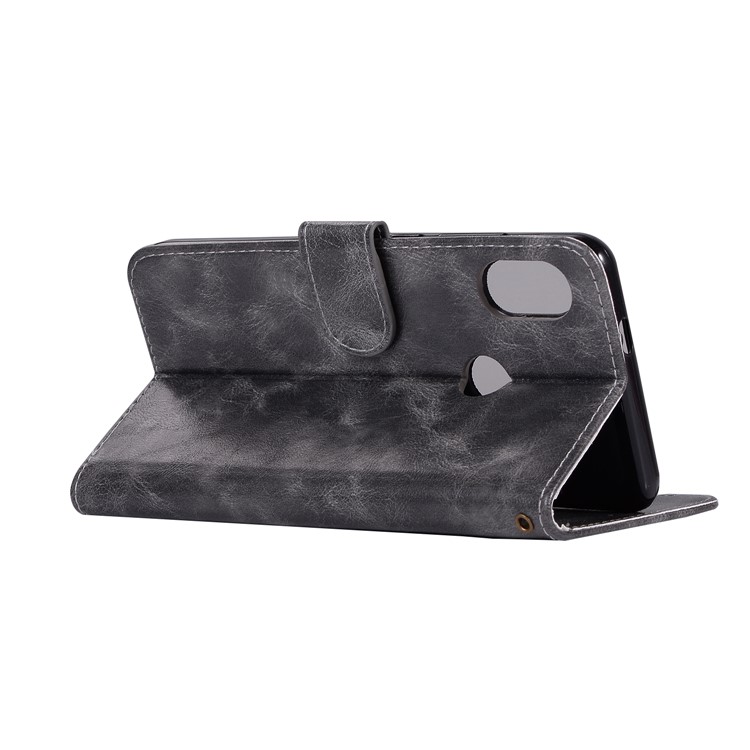 Retro Style PU Leather Folio Cover Case for Xiaomi Redmi Note 6 Pro - Grey-4