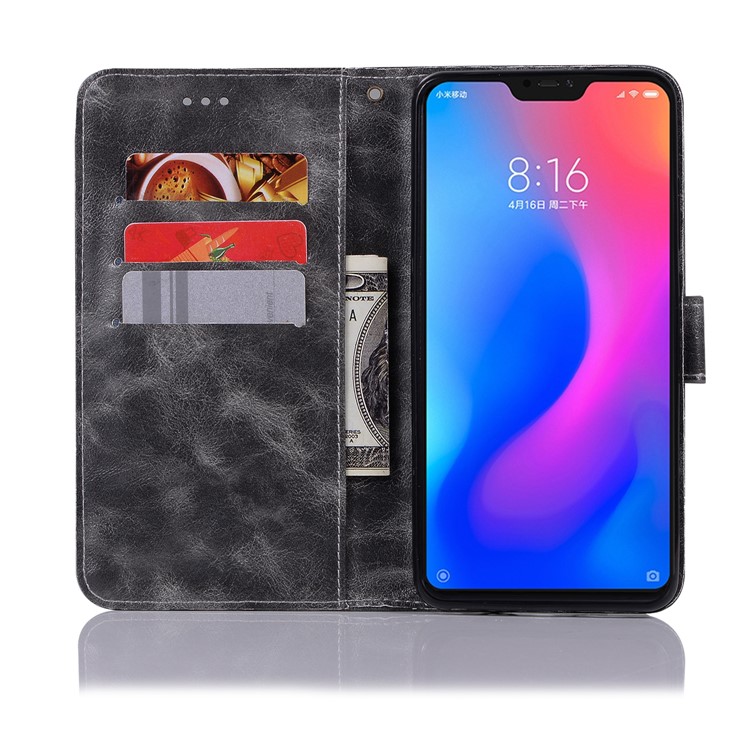 Retro Style PU Leather Folio Cover Case for Xiaomi Redmi Note 6 Pro - Grey-6