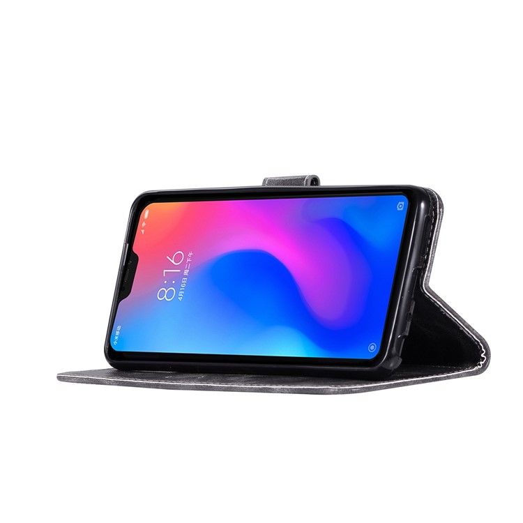 Retro Style PU Leather Folio Cover Case for Xiaomi Redmi Note 6 Pro - Grey-7