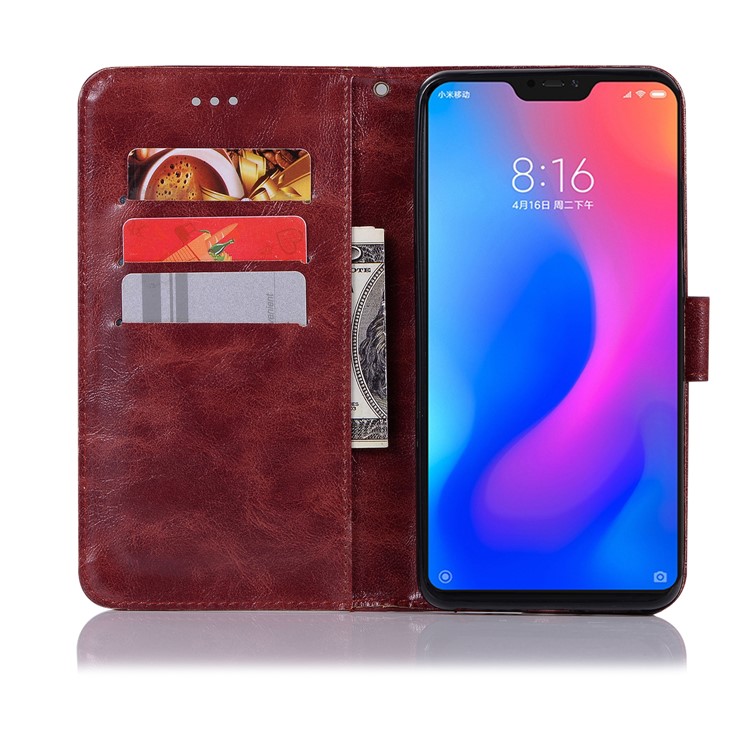 Retro Style PU Leather Folio Flip Accessory Casing for Xiaomi Redmi Note 6 Pro - Wine Red-6