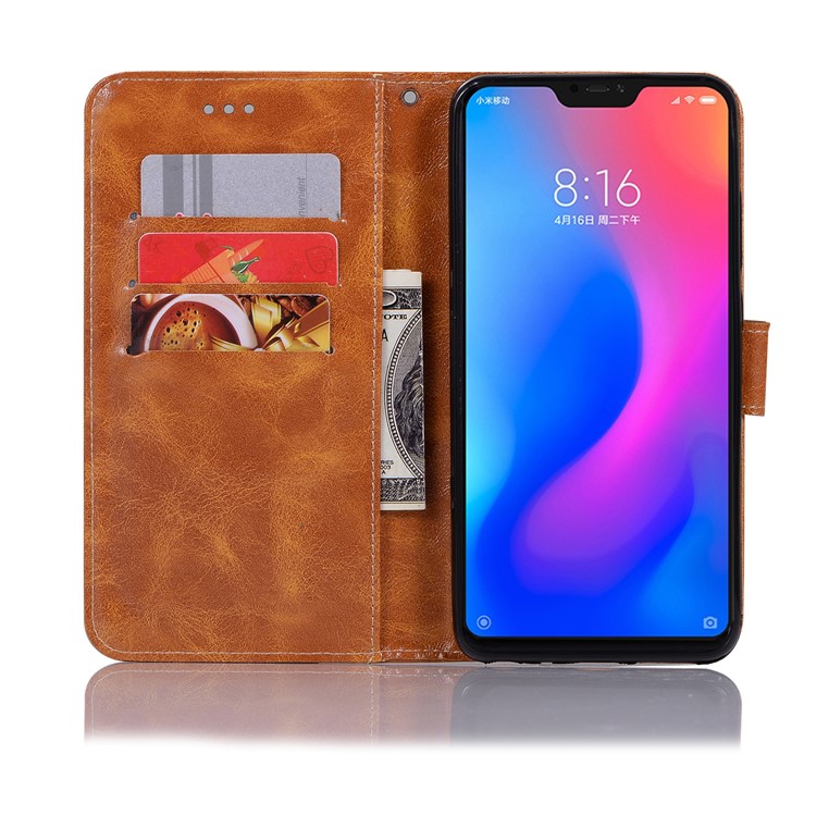 For Xiaomi Redmi Note 6 Pro Retro Style Leather Wallet Stand Mobile Phone Cover - Brown-6