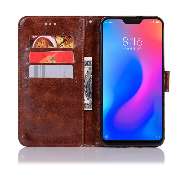 Retro Style PU Leather Folio Flip Phone Magnetic Cover Case for Xiaomi Redmi Note 6 Pro - Coffee-6