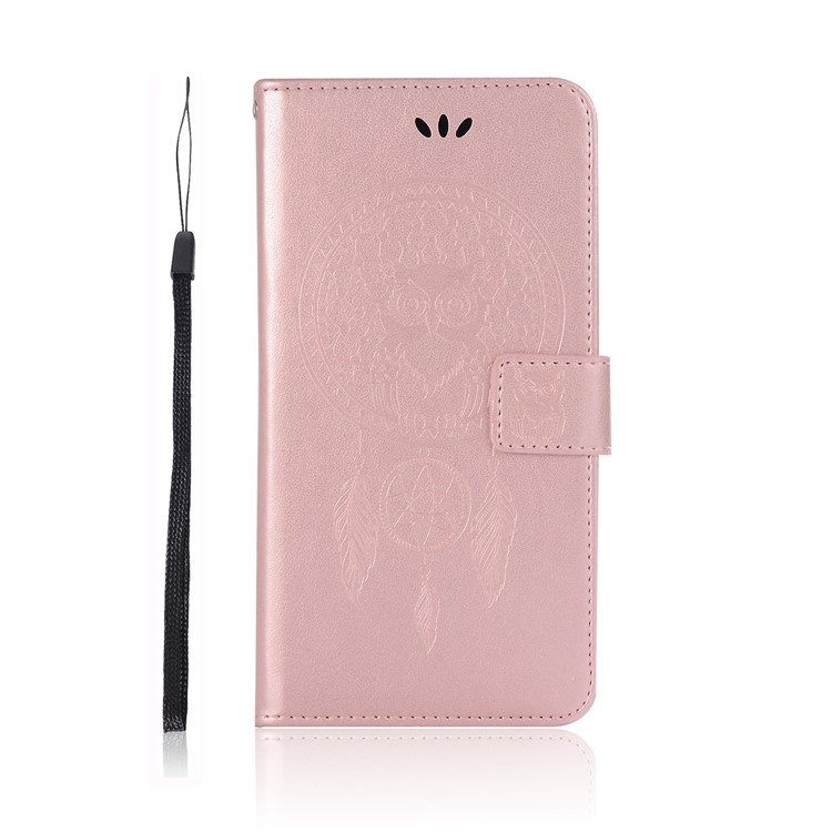 Imprint Owl Dream Catcher Wallet Stand Leather Cover Shell for Xiaomi Redmi Note 6 Pro - Rose Gold-2