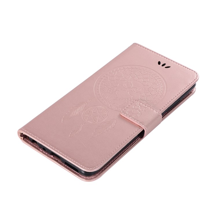 Imprint Owl Dream Catcher Wallet Stand Leather Cover Shell for Xiaomi Redmi Note 6 Pro - Rose Gold-5