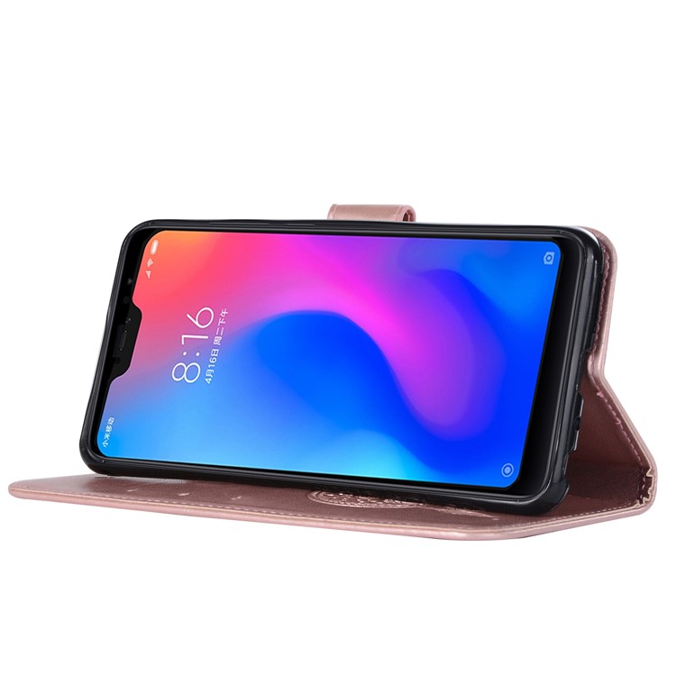 Imprint Owl Dream Catcher Wallet Stand Leather Cover Shell for Xiaomi Redmi Note 6 Pro - Rose Gold-7