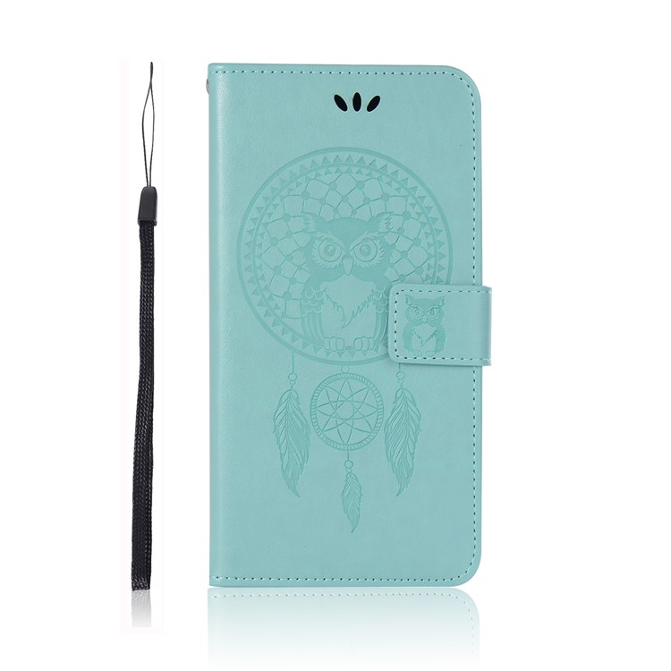 Imprint Owl Dream Catcher Wallet Stand Leather Phone Cover with Card Holders for Xiaomi Redmi Note 6 Pro - Cyan-2
