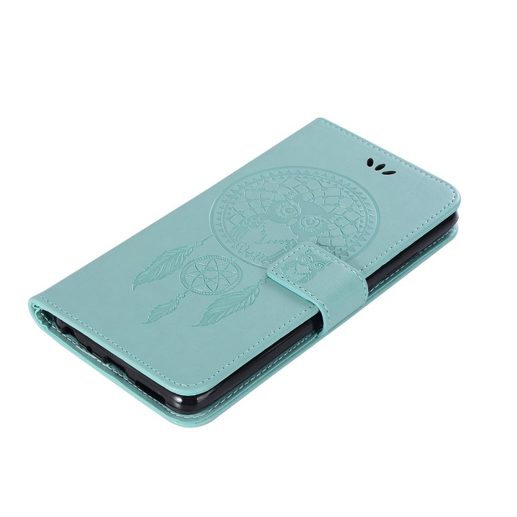 Imprint Owl Dream Catcher Wallet Stand Leather Phone Cover with Card Holders for Xiaomi Redmi Note 6 Pro - Cyan-5