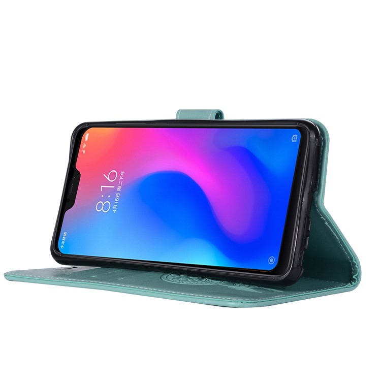 Imprint Owl Dream Catcher Wallet Stand Leather Phone Cover with Card Holders for Xiaomi Redmi Note 6 Pro - Cyan-7