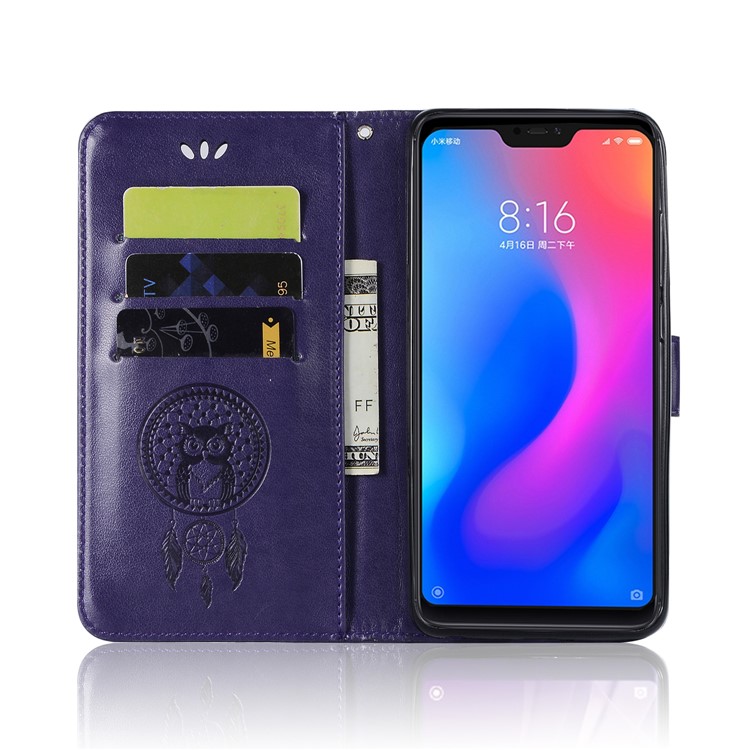 Para Xiaomi Redmi Note 6 Imprint Owl Dream Catcher Billetera Soporte De Cuero Teléfono Folio Accesorio Caso - Púrpura-6