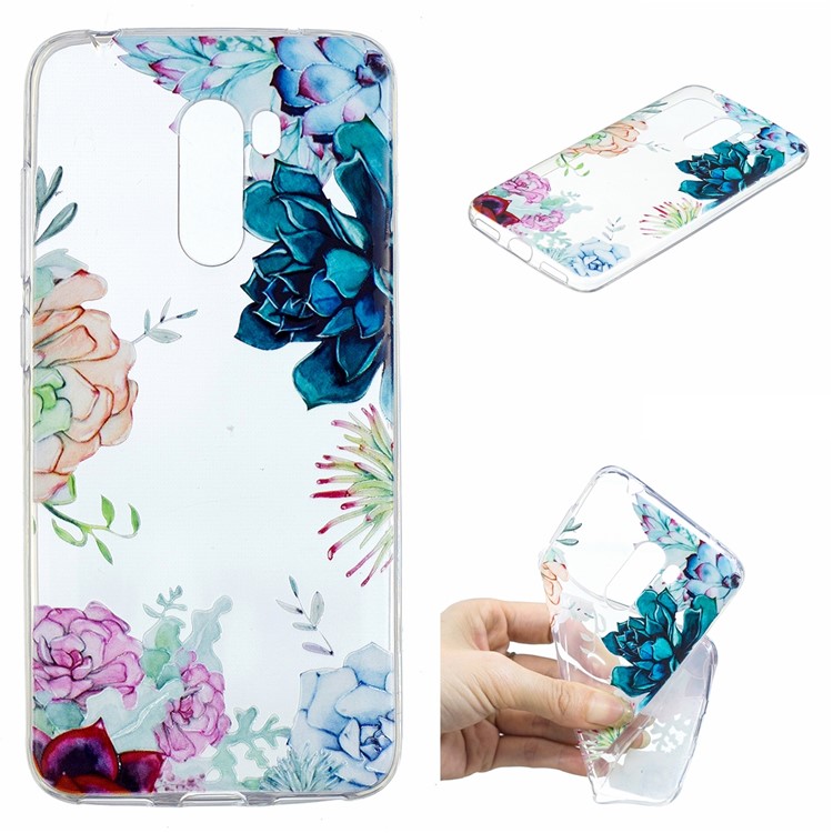 Embossment Pattern Printing TPU Protection Cover for Xiaomi Pocophone F1 / Poco F1 (India) - Flowers Pattern-1
