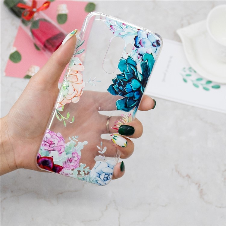 Embossment Pattern Printing TPU Protection Cover for Xiaomi Pocophone F1 / Poco F1 (India) - Flowers Pattern-6