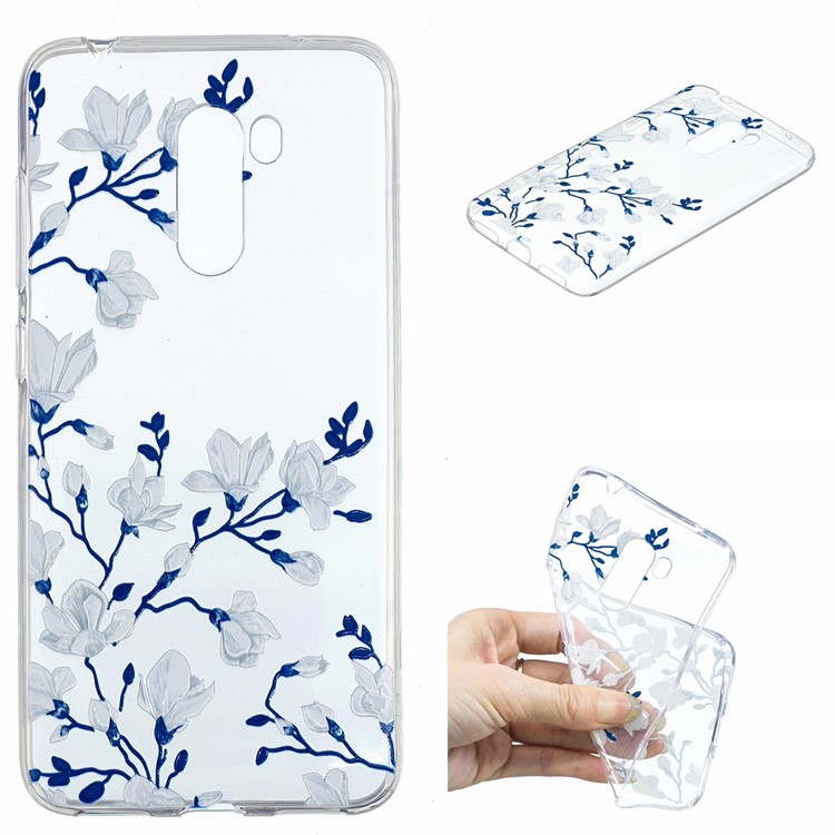 Embossment Protection Pattern Printing TPU Shell for Xiaomi Pocophone F1 / Poco F1 (India) - White Flowers-1