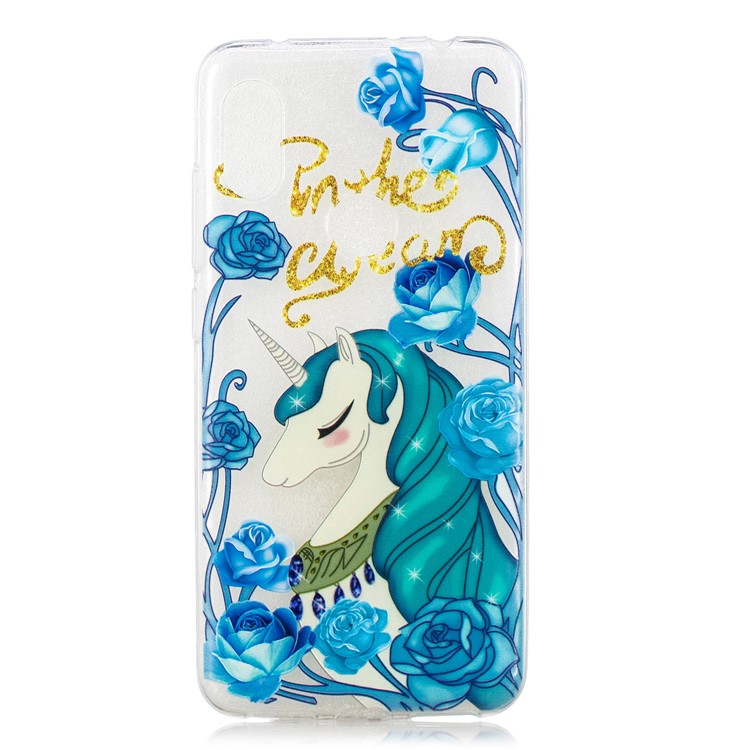 Pattern Printing Embossed TPU Soft Cell Phone Cover for Xiaomi Redmi Note 6 Pro - Unicorn and Blue Flower-2