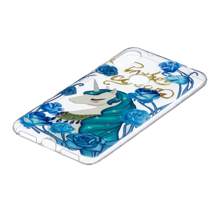 Pattern Printing Embossed TPU Soft Cell Phone Cover for Xiaomi Redmi Note 6 Pro - Unicorn and Blue Flower-3
