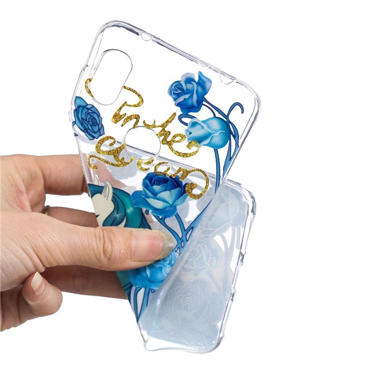 Pattern Printing Embossed TPU Soft Cell Phone Cover for Xiaomi Redmi Note 6 Pro - Unicorn and Blue Flower-5