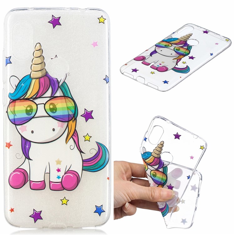 Pattern Printing Embossed TPU Soft Back Case for Xiaomi Redmi Note 6 Pro - Unicorn Wearing Glasses-1
