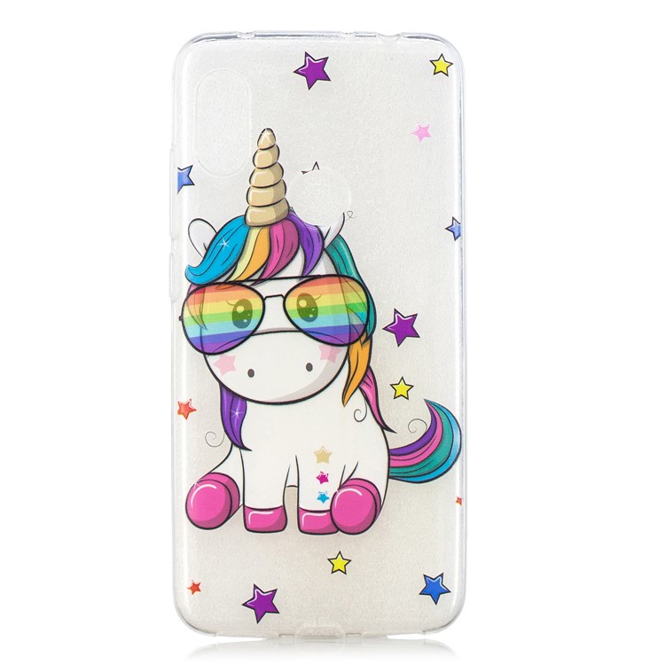 Pattern Printing Embossed TPU Soft Back Case for Xiaomi Redmi Note 6 Pro - Unicorn Wearing Glasses-2