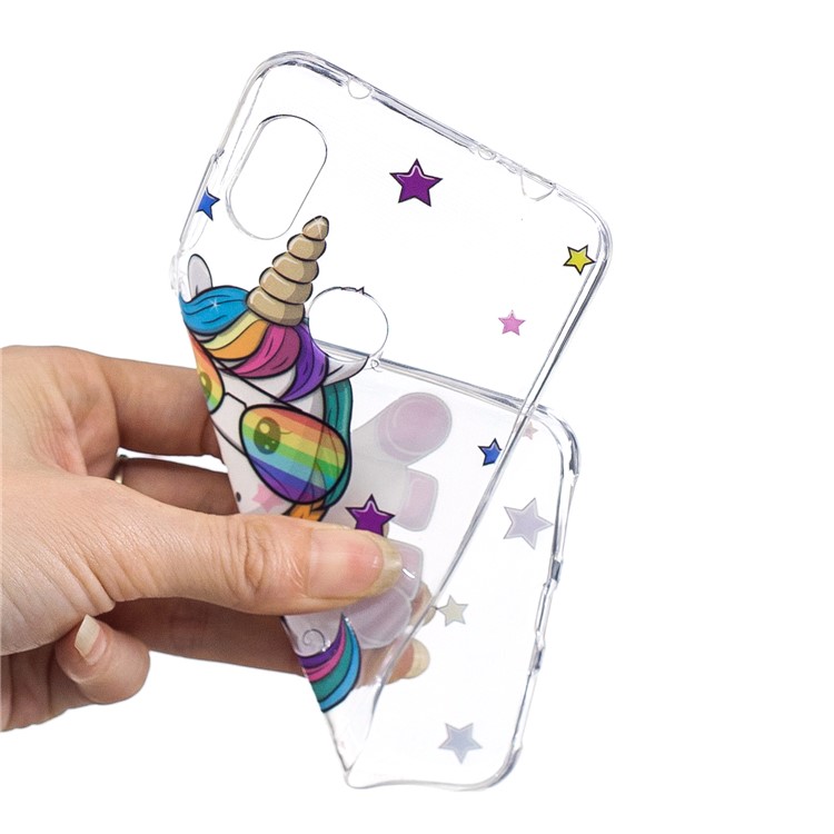 Pattern Printing Embossed TPU Soft Back Case for Xiaomi Redmi Note 6 Pro - Unicorn Wearing Glasses-5