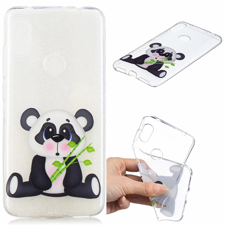 Pattern Printing Embossed TPU Soft Back Cover for Xiaomi Redmi Note 6 Pro - Panda Holding Bamboo-1