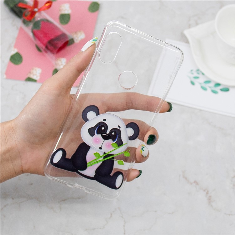 Pattern Printing Embossed TPU Soft Back Cover for Xiaomi Redmi Note 6 Pro - Panda Holding Bamboo-6
