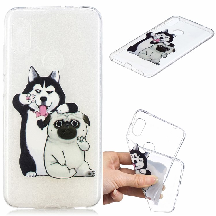 Pattern Printing Embossed TPU Soft Back Shell for Xiaomi Redmi Note 6 Pro - Husky and Shar Pei-1